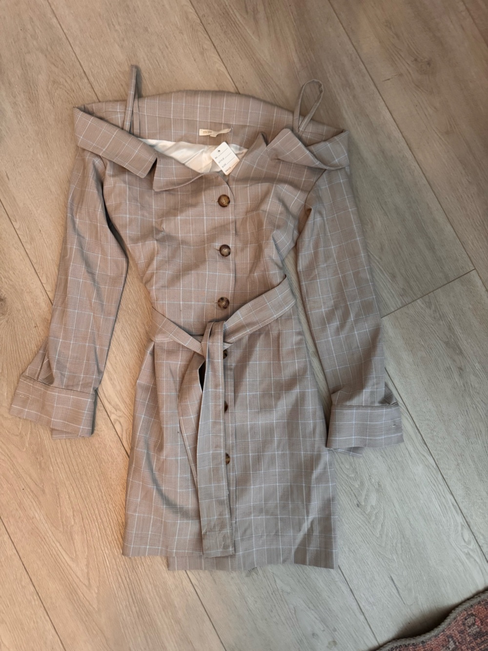 Moi Tan Plaid Double-Breasted Blazer